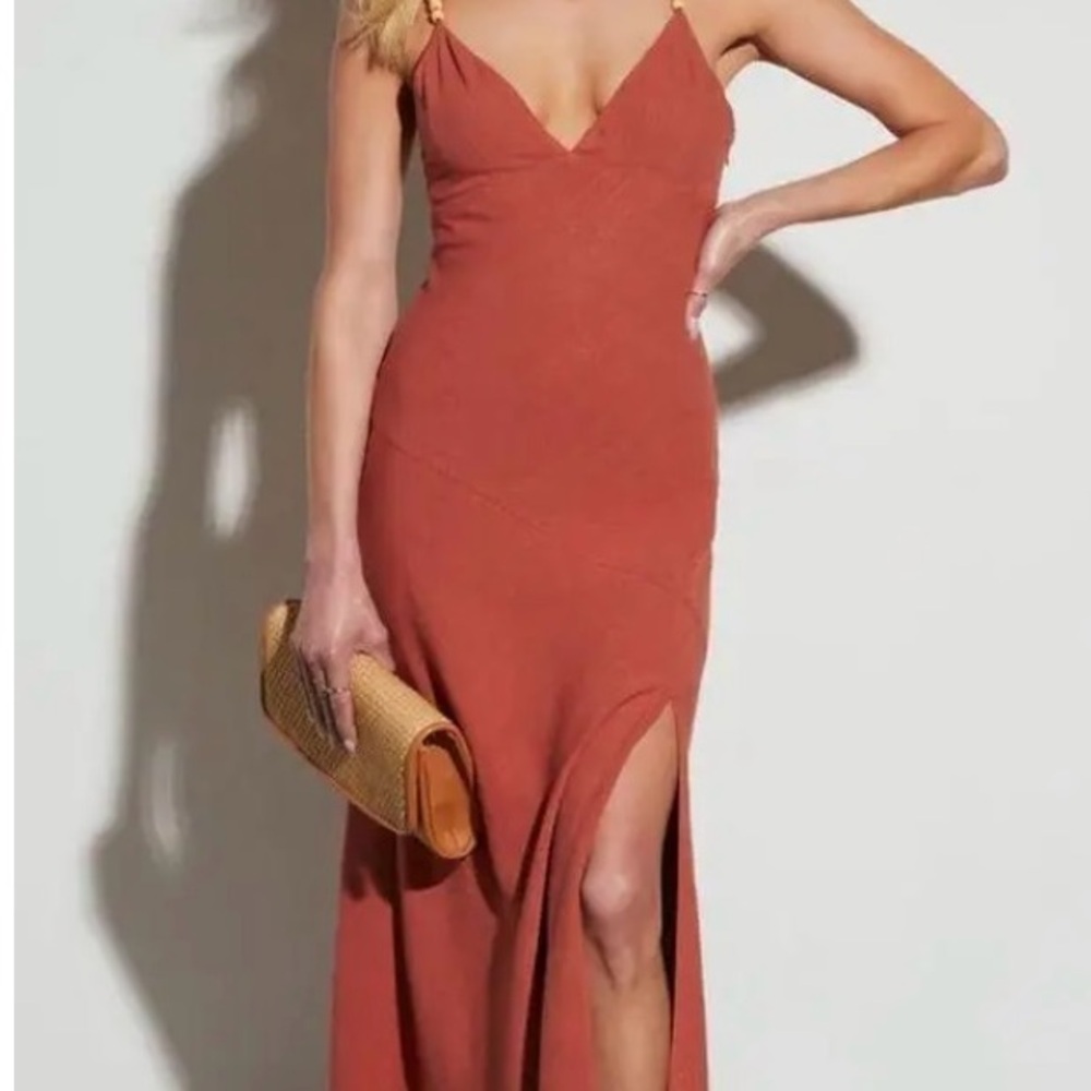 Vici Orange Slit Maxi Dress for Wedding Guest